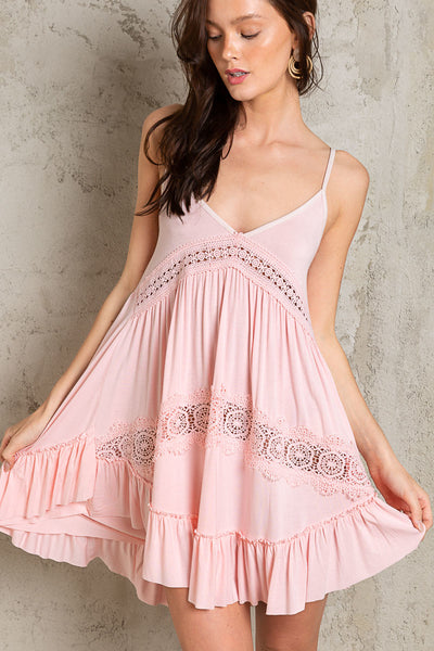 Sweet Dreams Ruffled Crochet Dress in Baby Pink