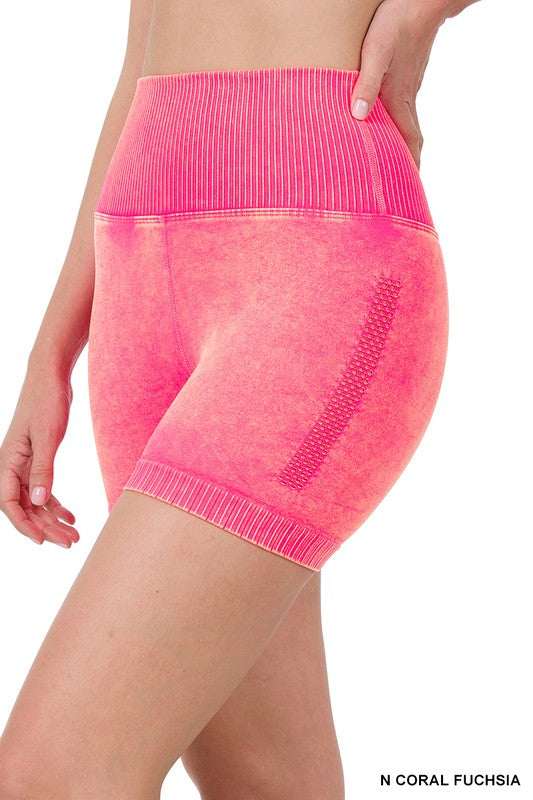Keep it Close Compression Biker Shorts in Neon Coral Fuchsia