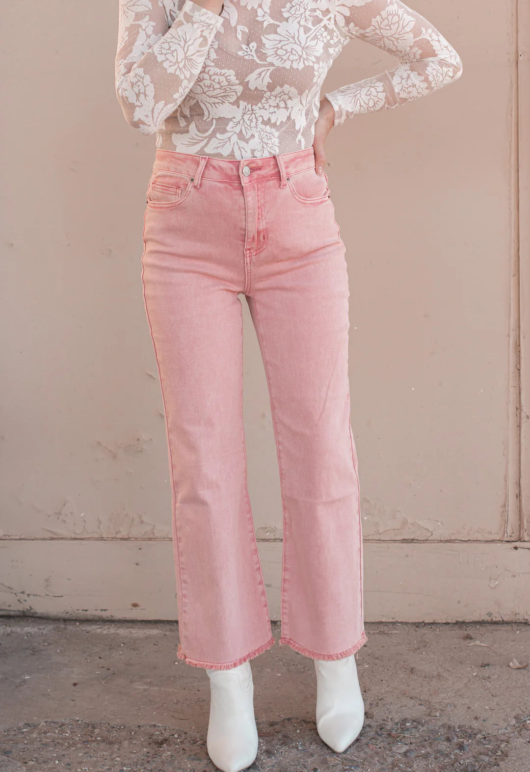 ***DOORBUSTER*** It's About Time 2 Colored Denim Wide Leg Jeans in Ash Rose