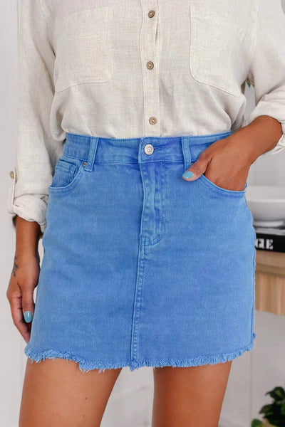***DOORBUSTER*** It's About Time Colored Denim Mini Skirt in Ocean Blue