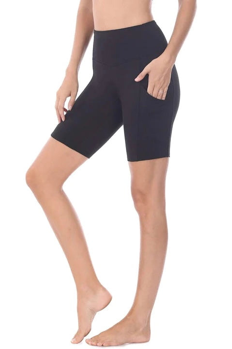 Tummy Control Biker Short with Cell Phone Pocket in Black
