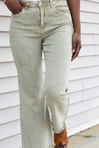***DOORBUSTER*** It's About Time 2 Colored Denim Wide Leg Jeans in Light Olive