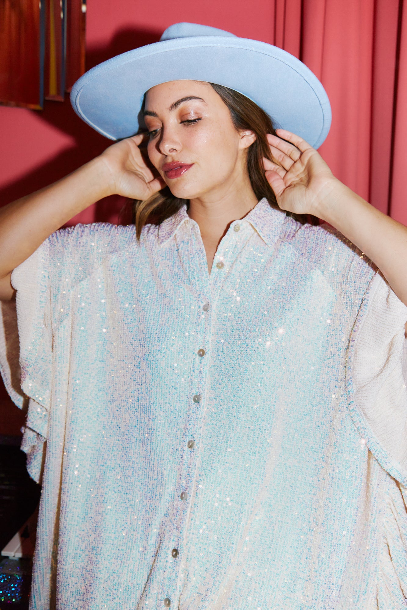 Sweet Dream Sequin Poncho Button-Down Tunic in Snow