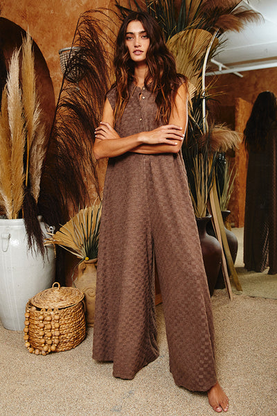 Nellie Checkered Jumpsuit in Mocha