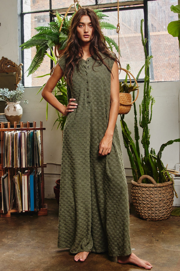 Nellie Checkered Jumpsuit in Olive