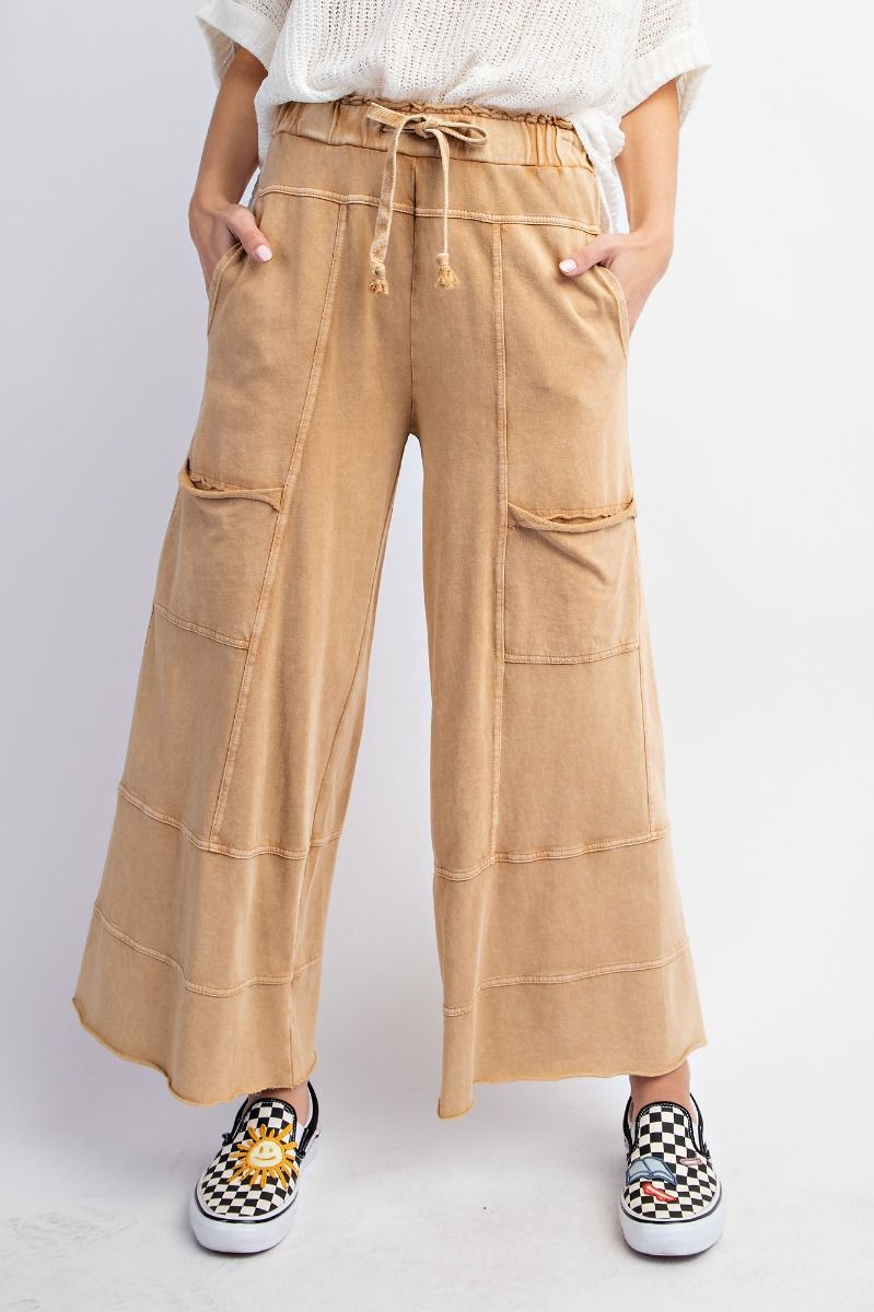 Lazy Days Mineral Washed Wide Leg Pants in Camel