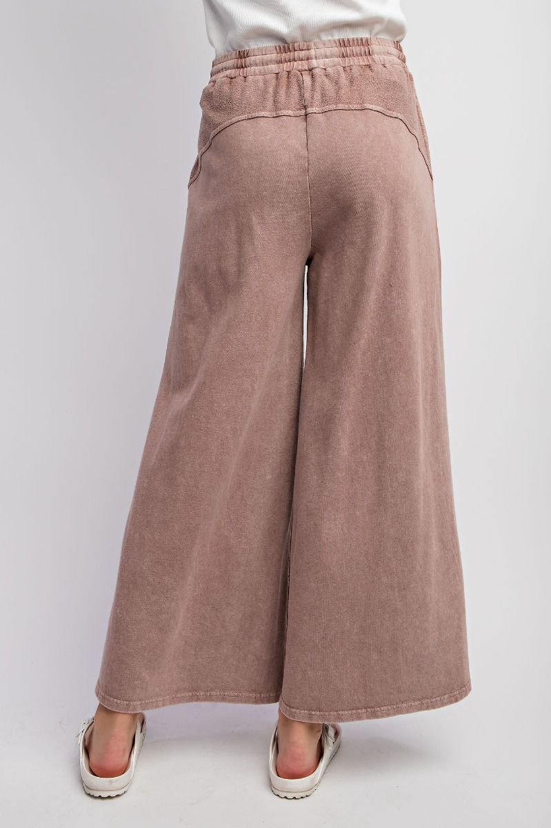 Inside Out Mineral Washed Terry Knit Wide Leg Pants in Rosewood