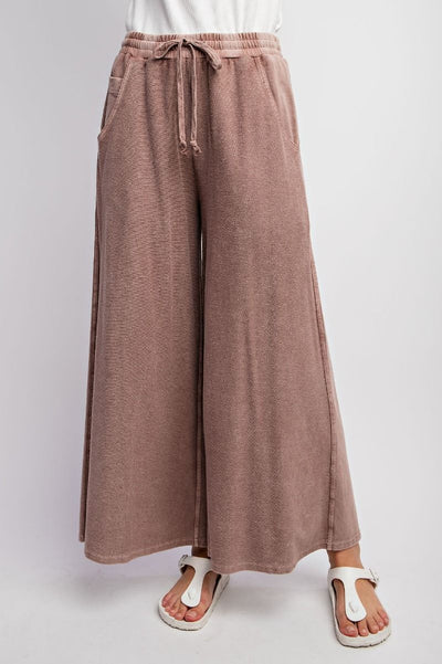 Inside Out Mineral Washed Terry Knit Wide Leg Pants in Rosewood