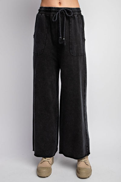 Easy Does It Mineral Washed Wide Leg Pants in Black