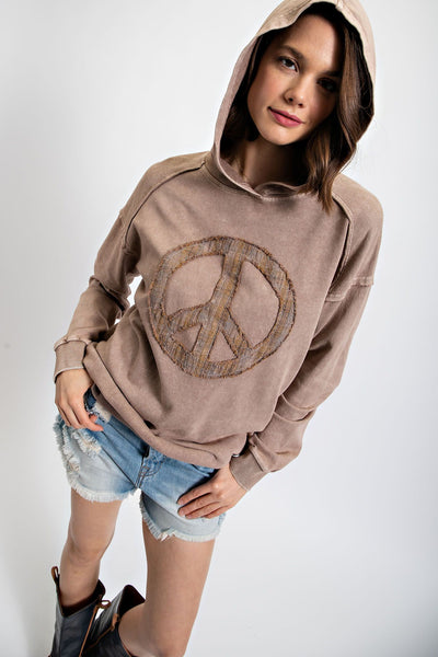 Peacemaker Washed Terry Knit Pullover Hoodie in Mocha