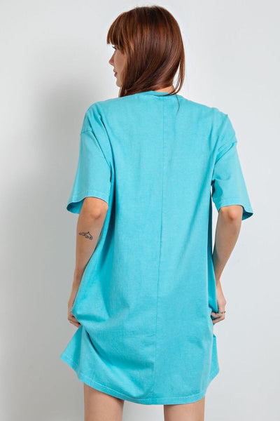 Don't Worry Be Happy Oversized Smiley Face Dress in Turquoise