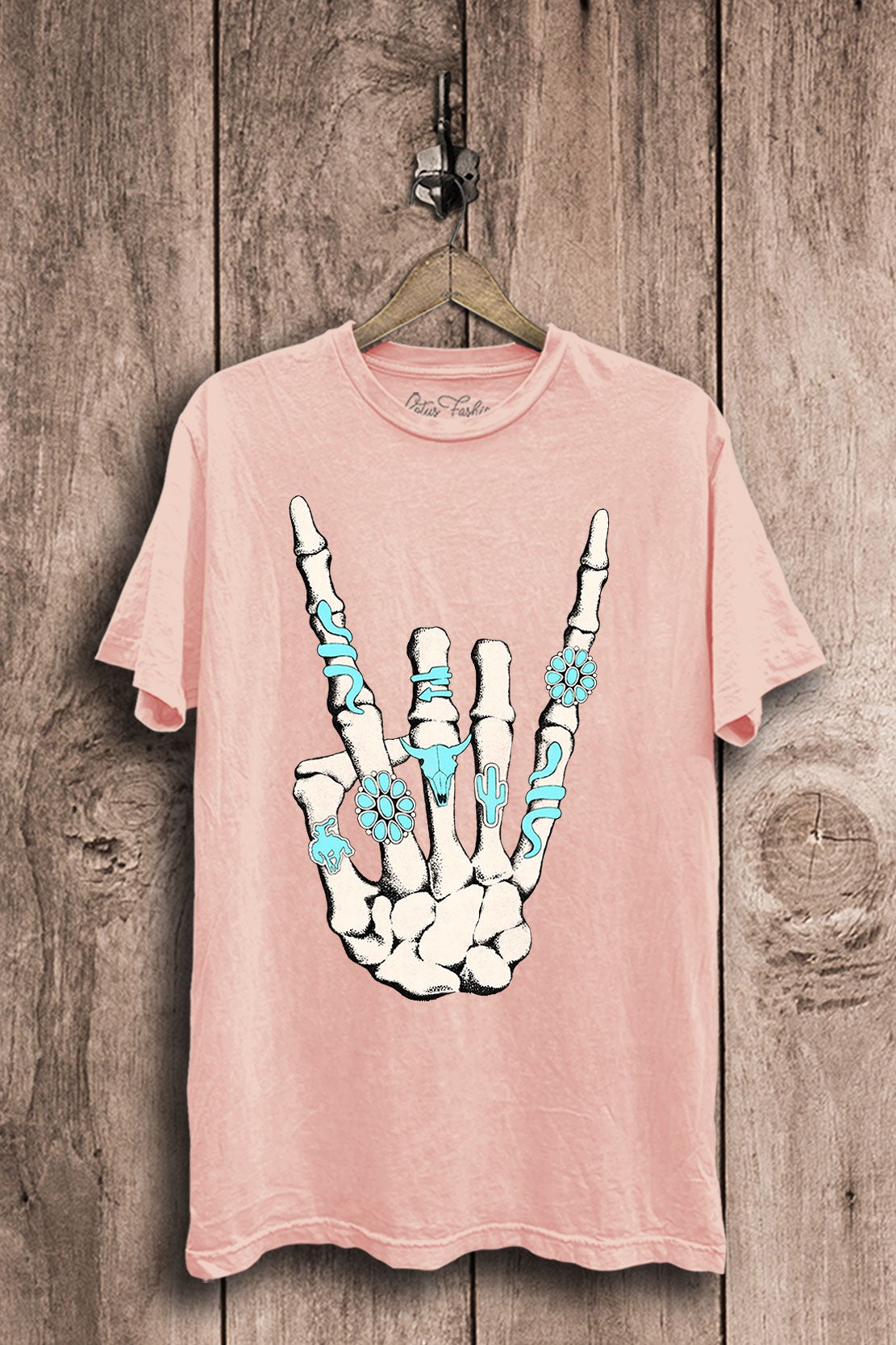 Love Rock and Turquoise Mineral Wash Western Tee in Pink