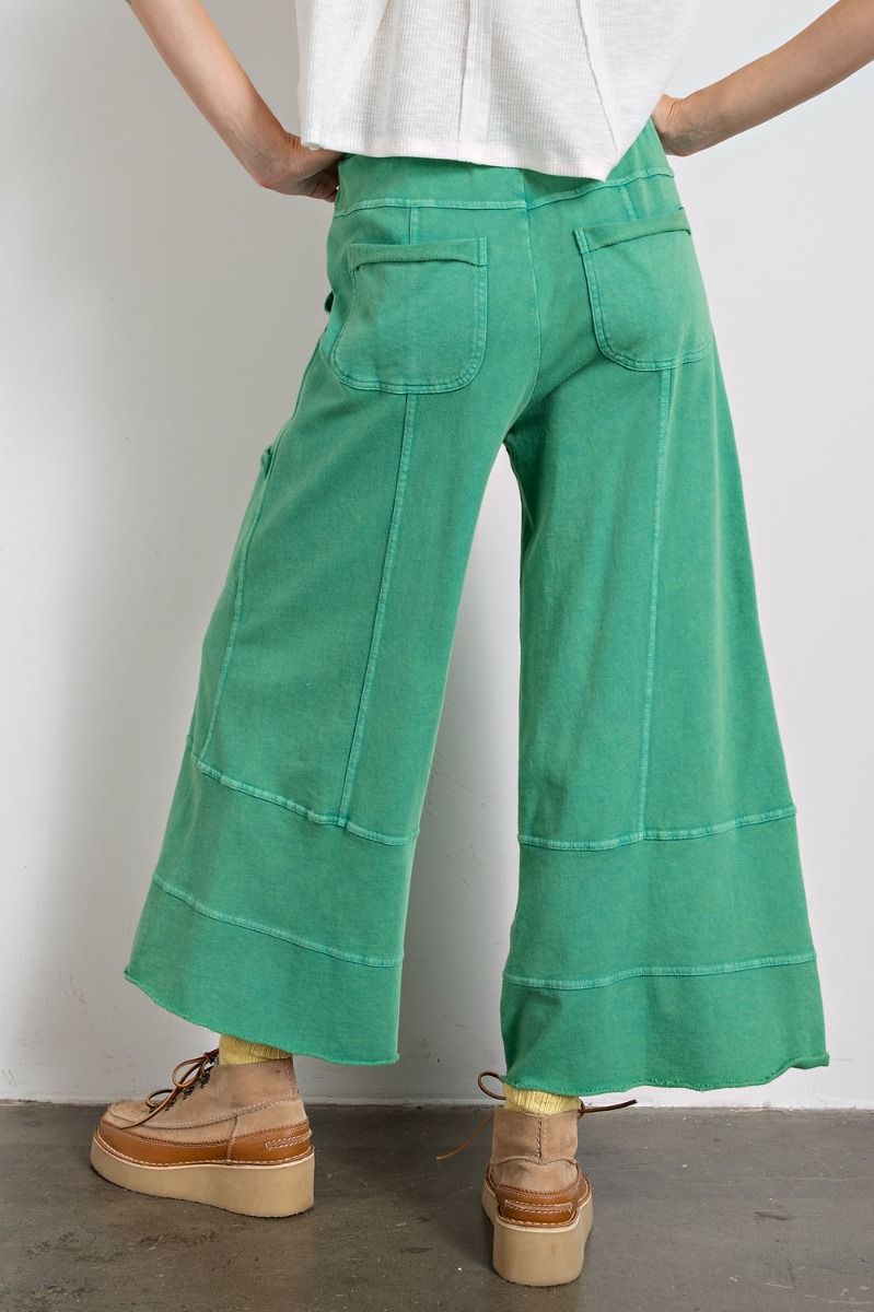 Lazy Days Mineral Washed Wide Leg Pants in Evergreen