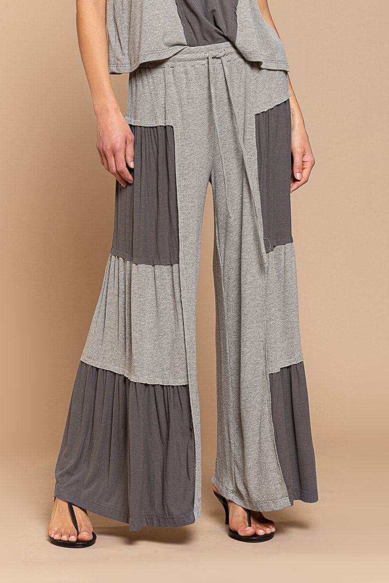 Tried It All Colorblock Wide Loose Knit Pants in Grey