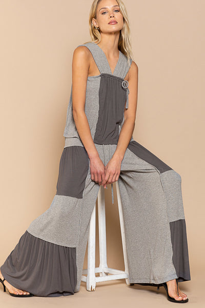 Tried It All Colorblock Wide Loose Knit Pants in Grey