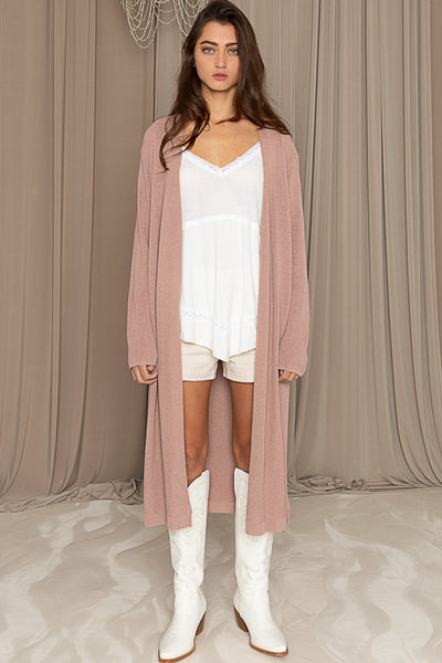 Plain Jane Long Basic Cardigan in Dusty Rose