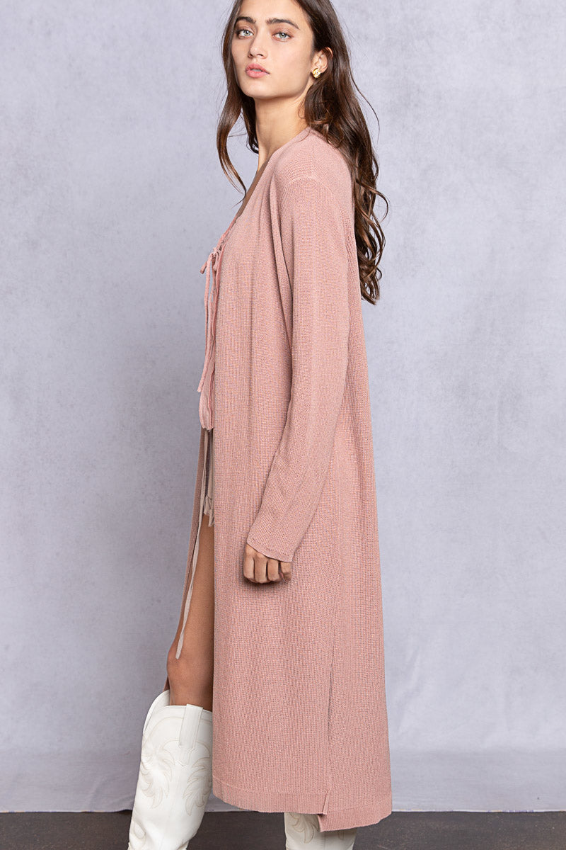 Plain Jane Long Basic Cardigan in Dusty Rose