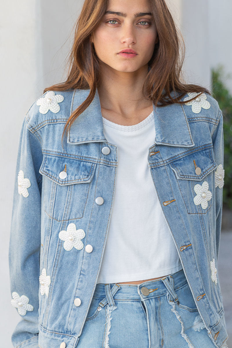 Kylie Floral Patch Denim Jacket