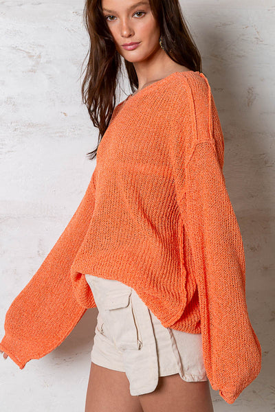 Orange Slices Thin Relaxed Fit Sweater With Out Seam Detail