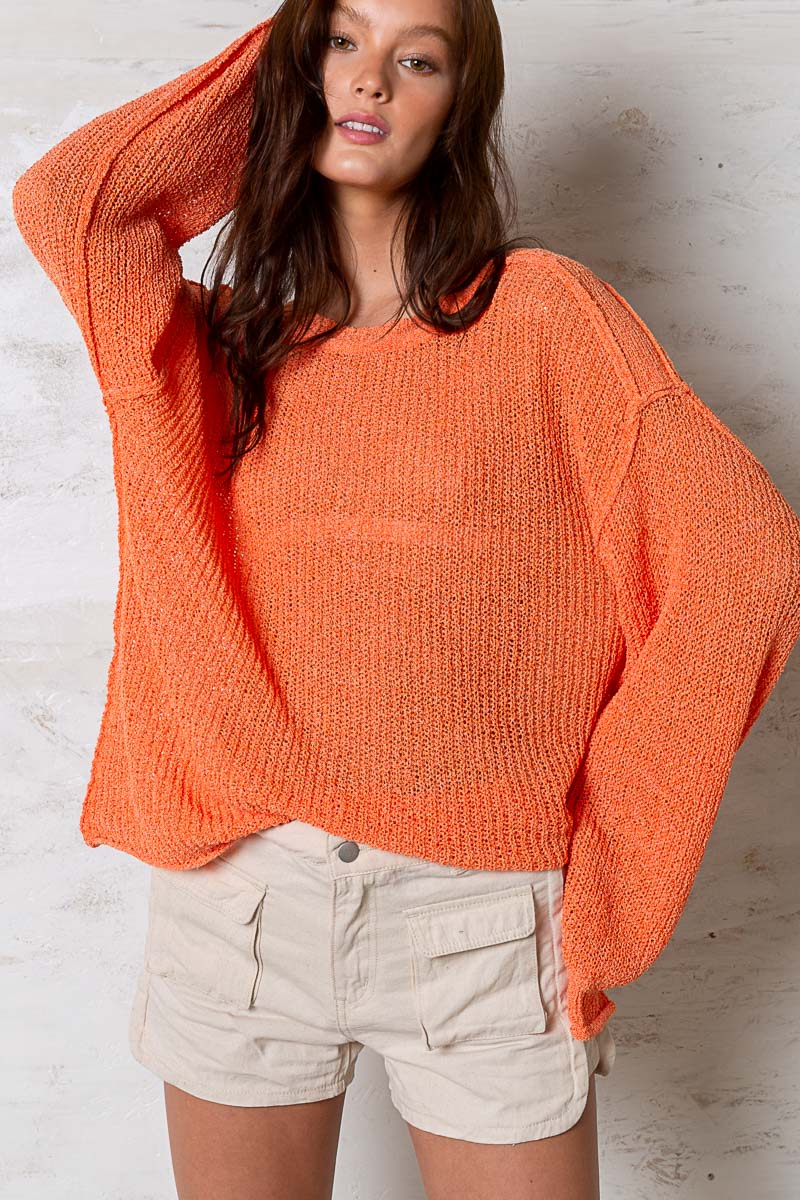 Orange Slices Thin Relaxed Fit Sweater With Out Seam Detail