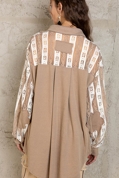 Can't Get Enough Lace Button-Down Top in Mocha