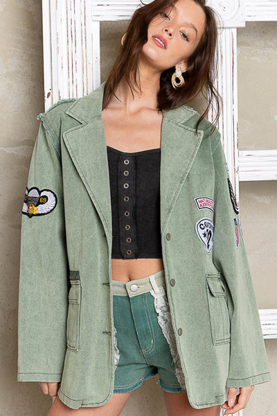 Kennedy Distressed Long Sleeve Military Jacket in Matcha