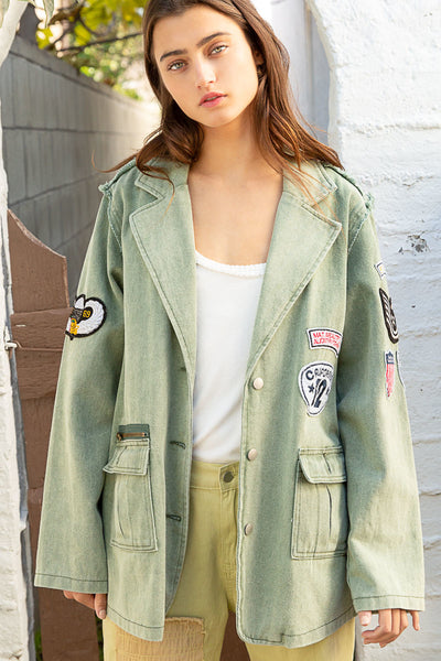 Kennedy Distressed Long Sleeve Military Jacket in Matcha