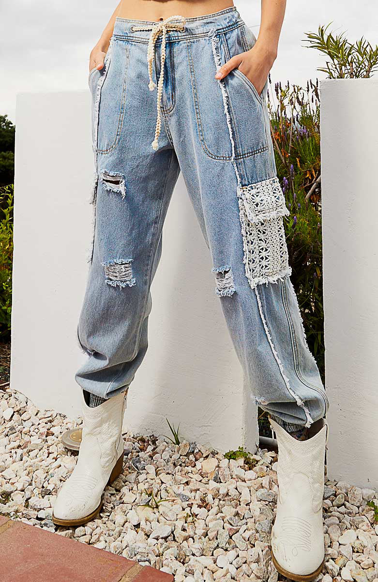 Leila Crochet Pocket Denim Joggers – Poppy and Seed
