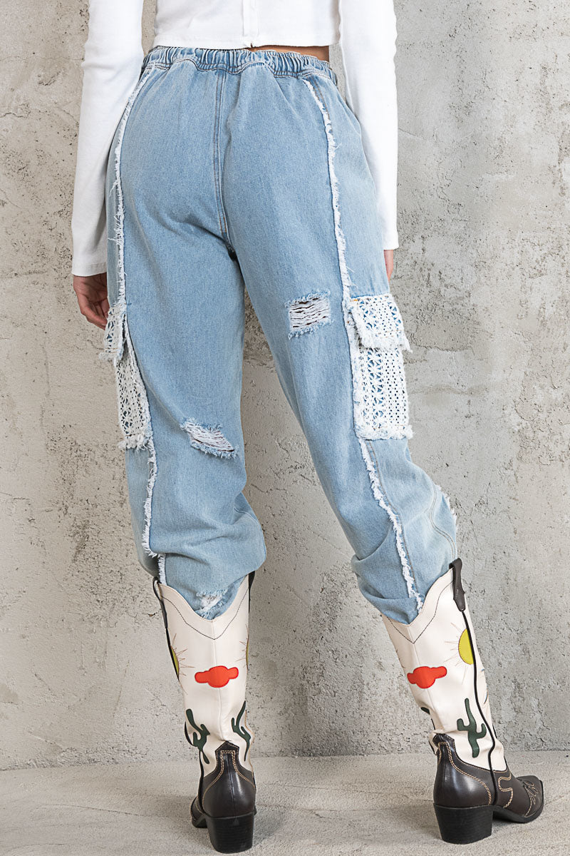 Leila Crochet Pocket Denim Joggers – Poppy and Seed