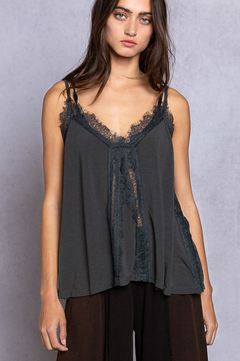 Run Away With Me Lace Tank in Charcoal