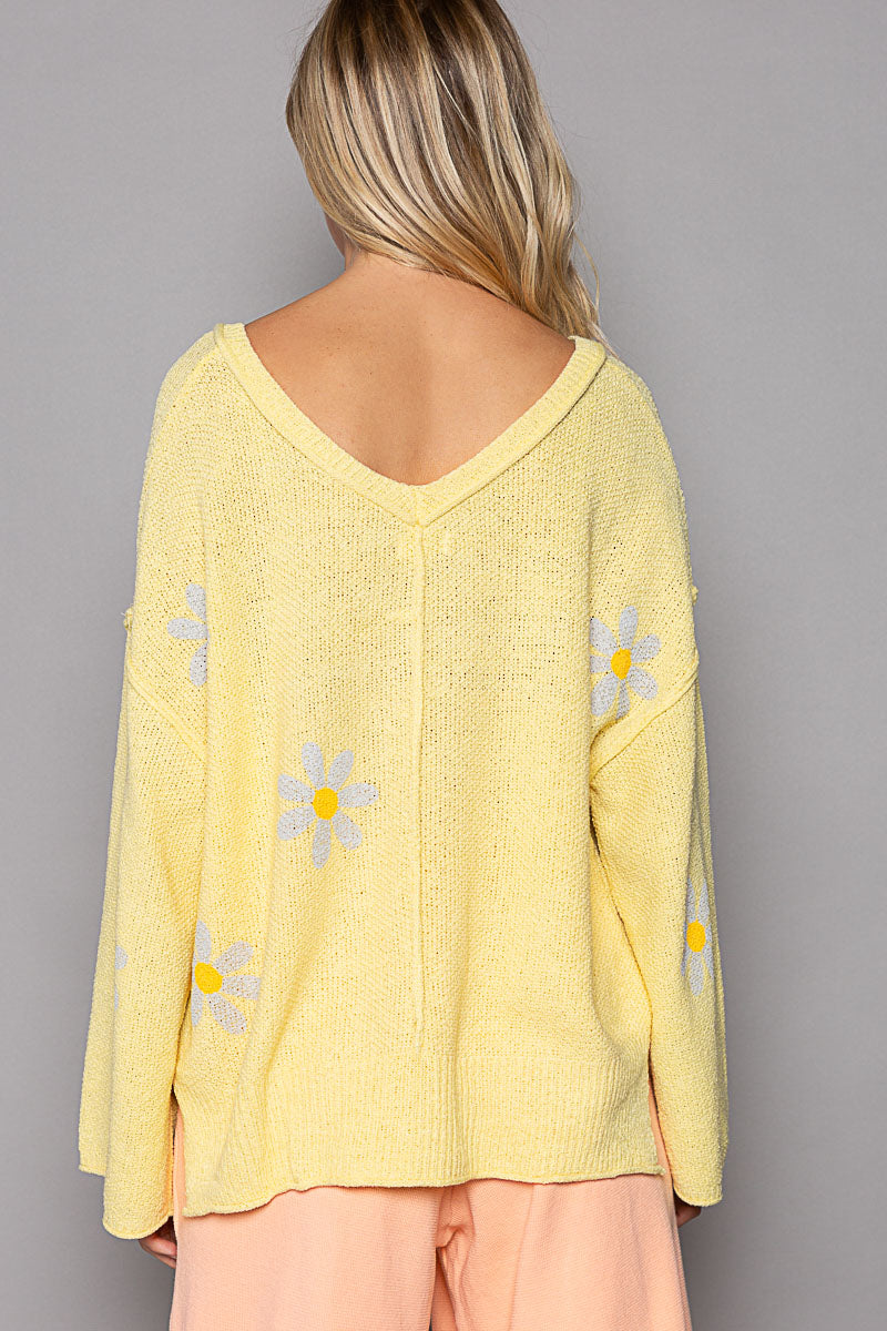 Sunshine On My Mind Floral Printed Long Sleeve Sweater in Yellow