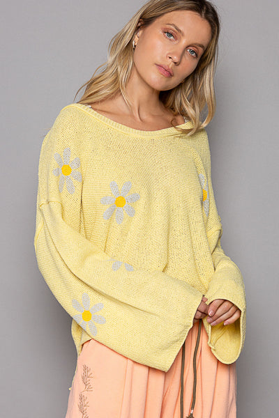 Sunshine On My Mind Floral Printed Long Sleeve Sweater in Yellow