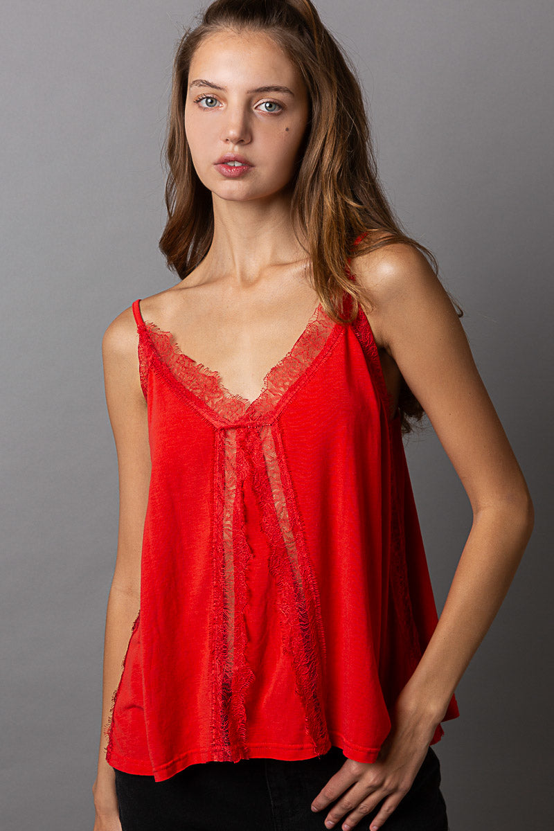 Run Away With Me Lace Tank in Cherry