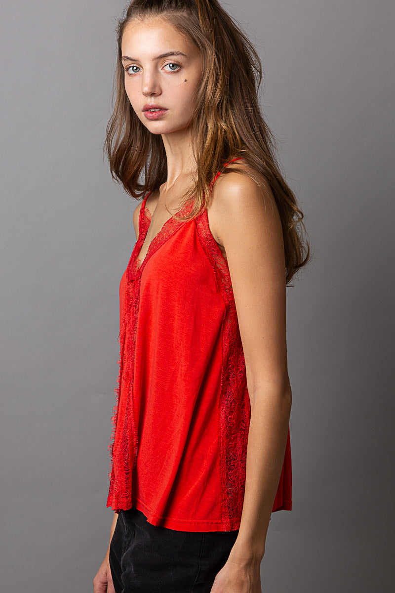 Run Away With Me Lace Tank in Cherry