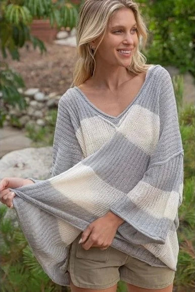 Consider it Done Oversized Sweater Top in Cream/Grey