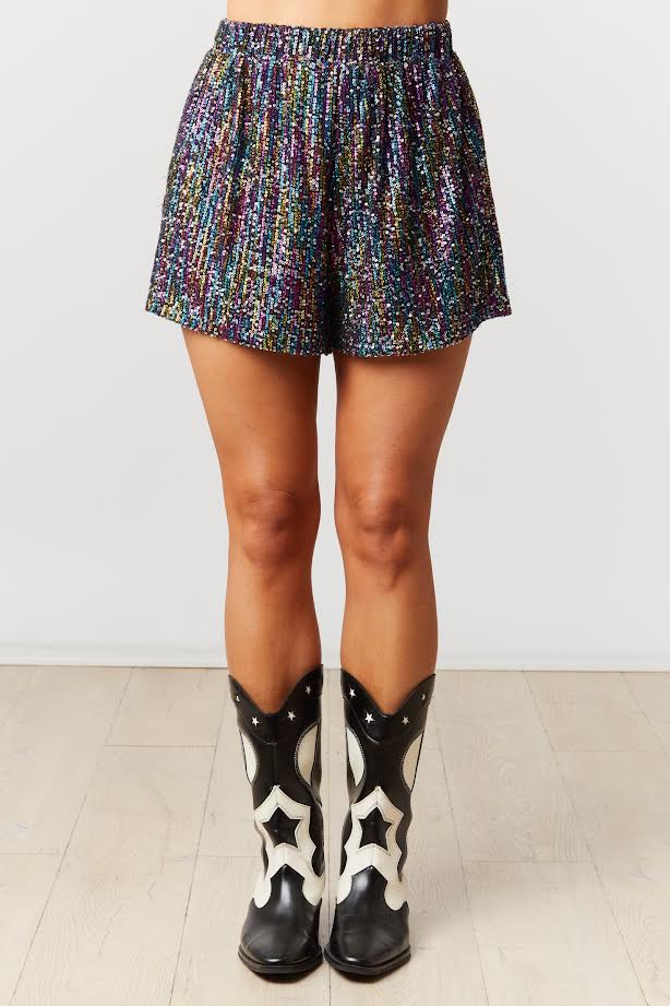 It's a Vibe Sequin Shorts in Black Prism