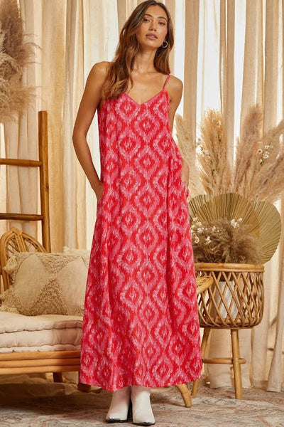 Sunshine Ave Aztec Maxi Dress in Red/Pink