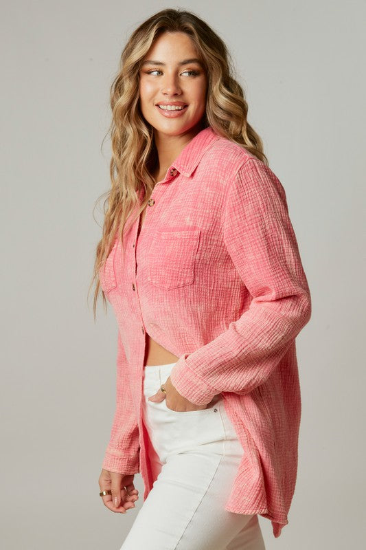 Love More Acid Wash Ombre Shirt in Pink