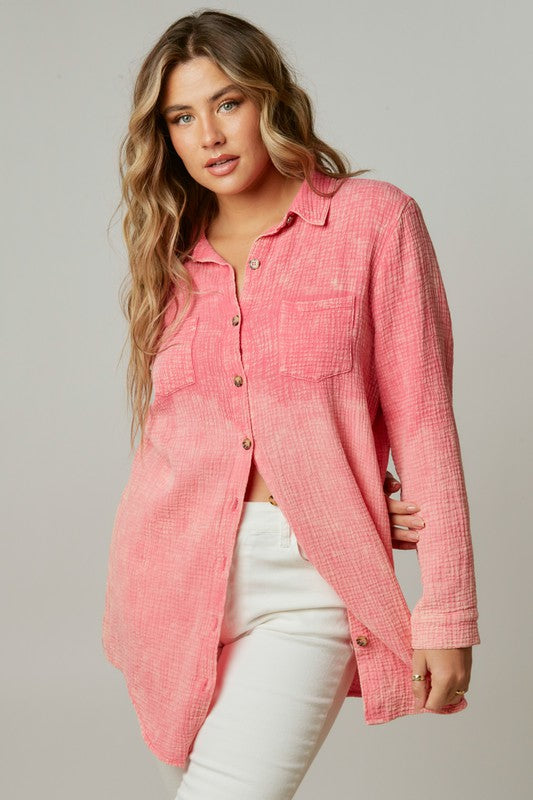 Love More Acid Wash Ombre Shirt in Pink