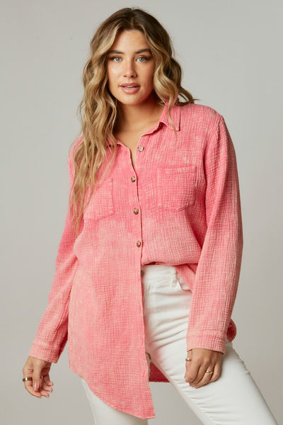 Love More Acid Wash Ombre Shirt in Pink