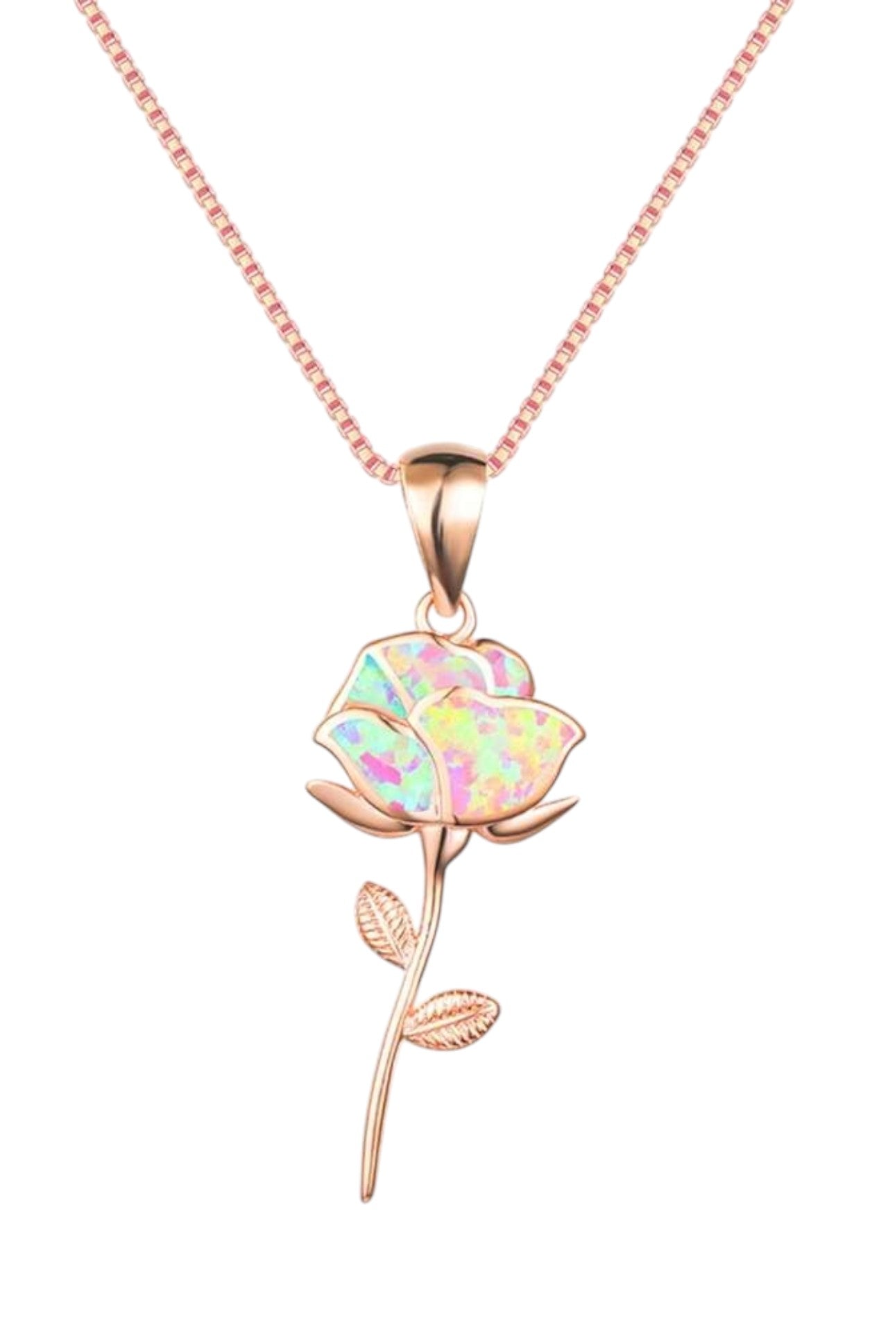 Celeste Opal Rose Pendant Necklace in Rose Gold