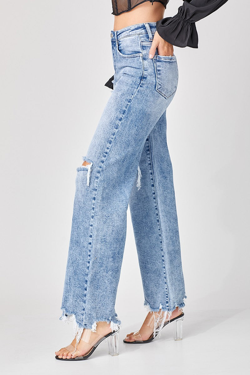 Risen Nikol High Rise Medium Acid Washed Wide Leg Jeans