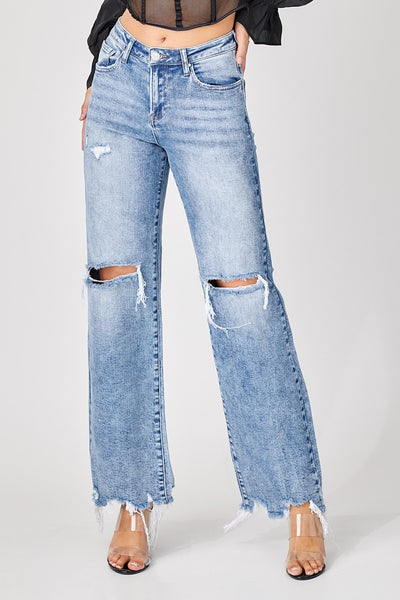 Risen Nikol High Rise Medium Acid Washed Wide Leg Jeans