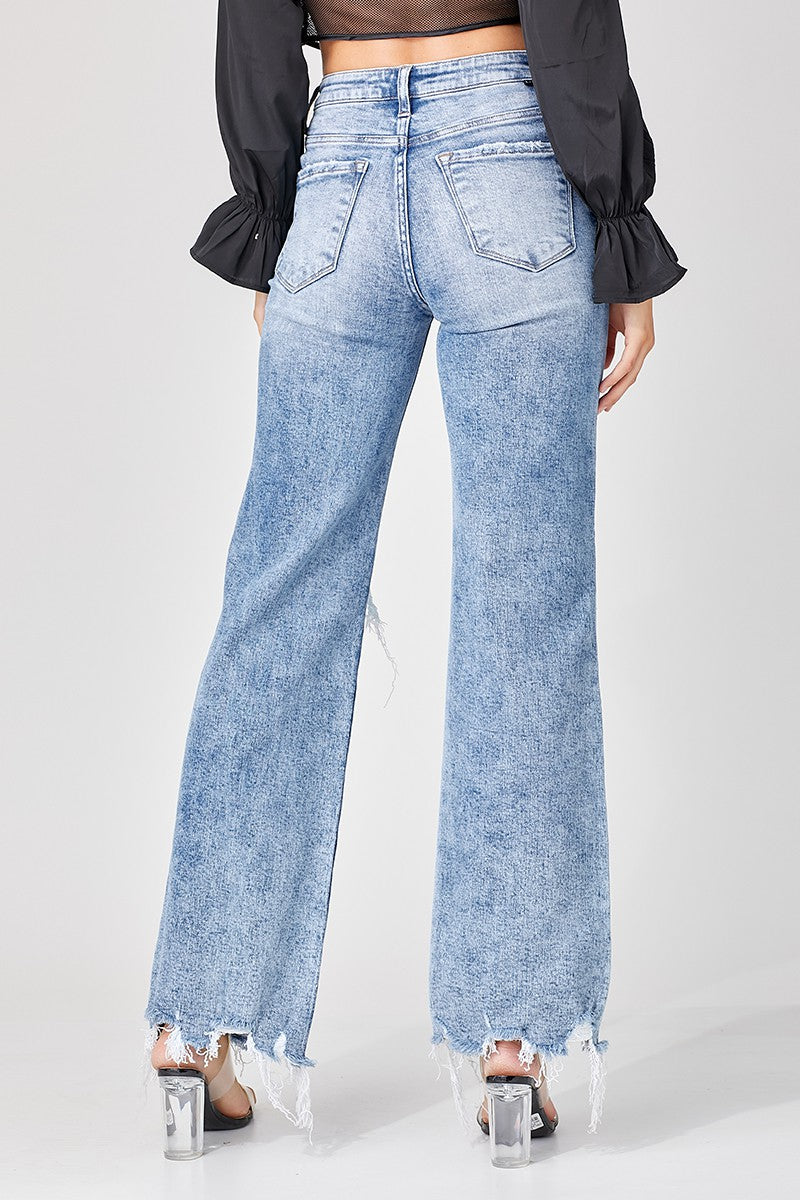 Risen Nikol High Rise Medium Acid Washed Wide Leg Jeans