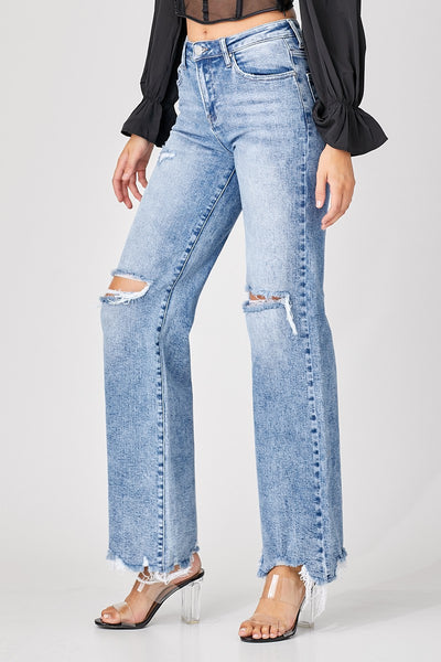 Risen Nikol High Rise Medium Acid Washed Wide Leg Jeans