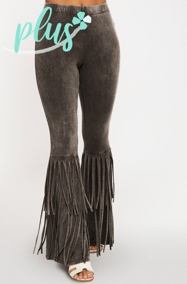 Rodeo Queen Mineral Wash Fringe Flares in Black
