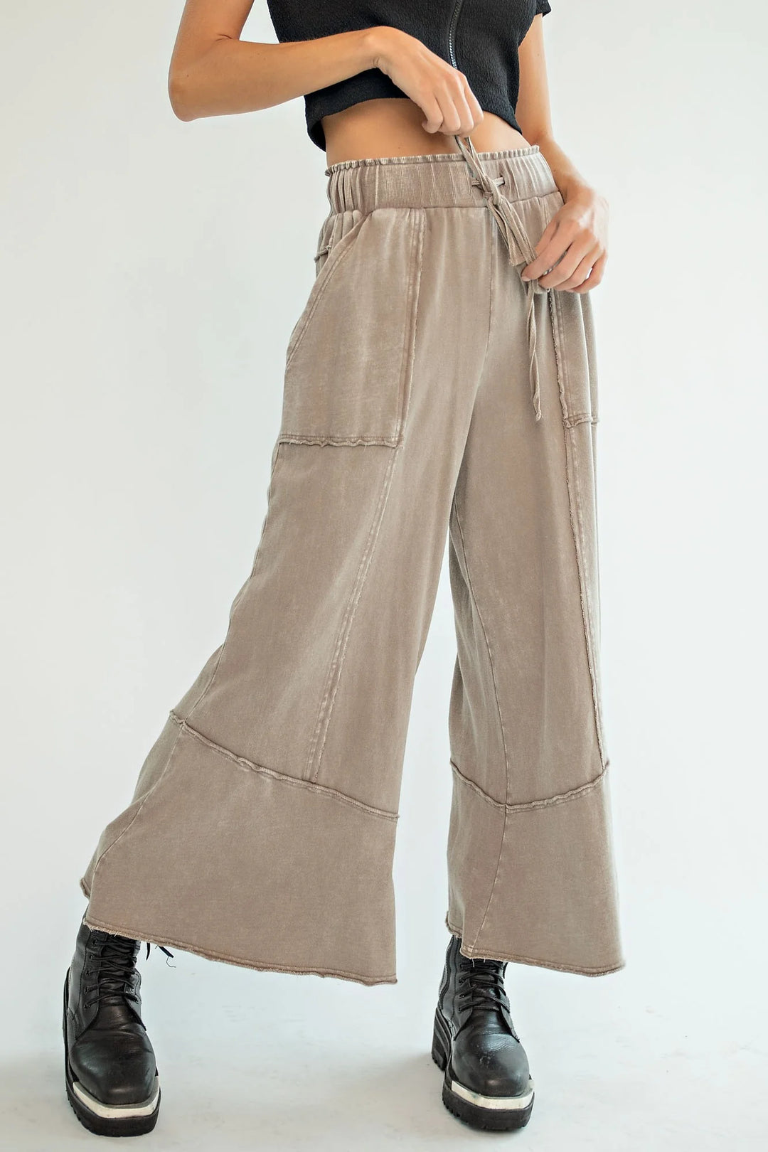 Chill Vibes Mineral Washed Terry Knit Wide Leg Pants in