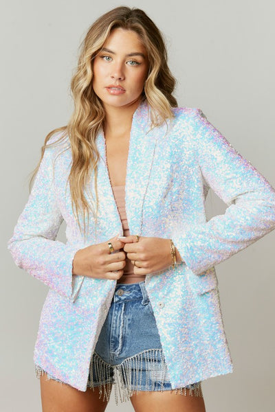 Call Me Maybe Swifty Sequin Blazer in Ice White