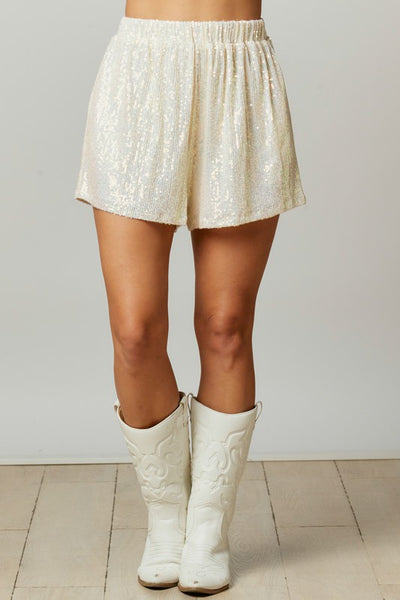Making a Statement Sequin Sparkle Shorts in Pearl