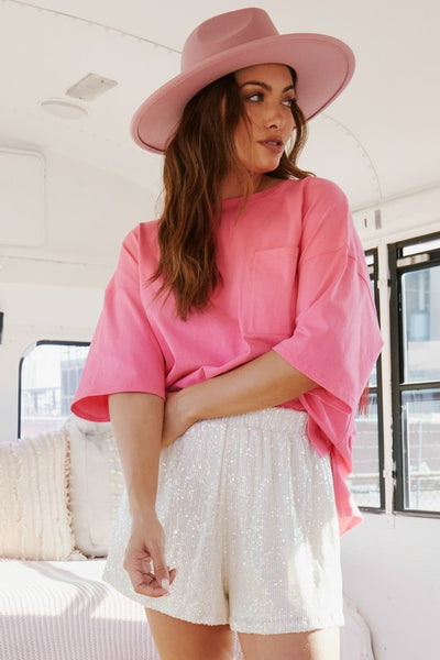 This Ain't Texas Fringed Star Sequin Patch Tee in Pink